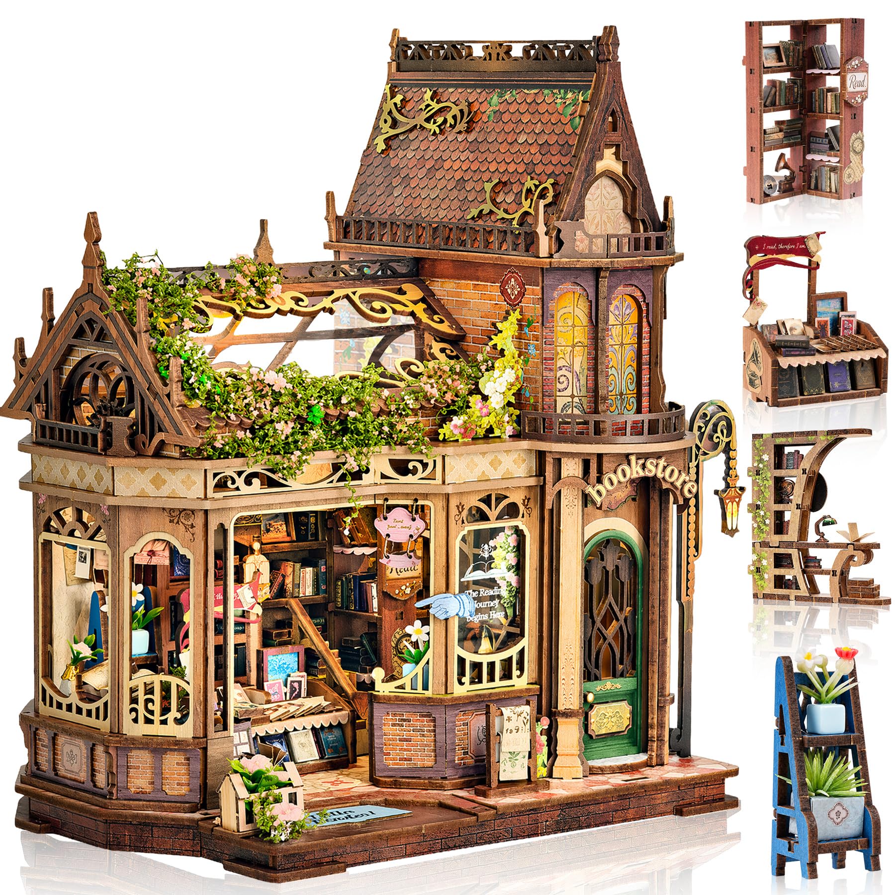 CRIOLPO DIY Miniature House Kit for Adults Book Nook with Touch LED Light