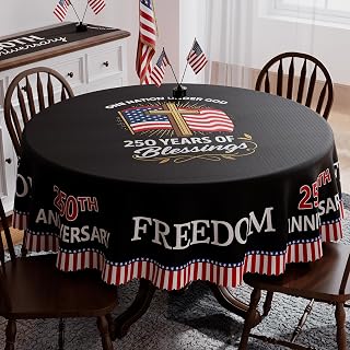 250th Anniversary USA Tablecloth Round 70x70 Inch, Washable America 4th of July Tablecloth 250 Anniversary Decorations Waterproof Memorial Day 250 Years of Freedom 1776-2026 Patriotic Table Cloth