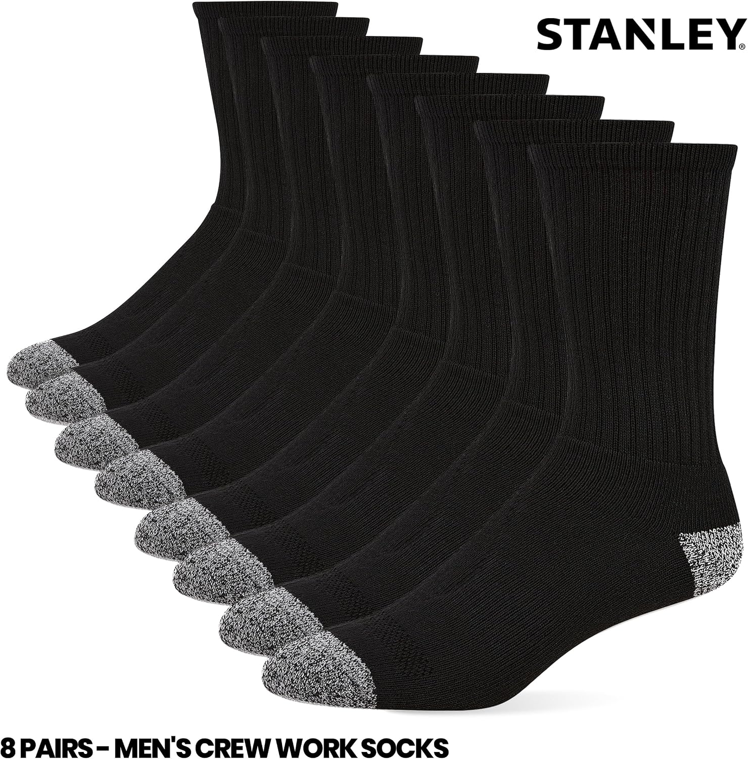 STANLEY Work Socks for Men – 8 Pairs Thick Cushioned Crew Length Work Boot Socks for Hiking