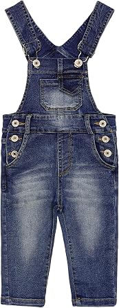 KIDSCOOL Girls Stretch Denim Overalls Bib Adjustable Straps Jean Jumpsuit