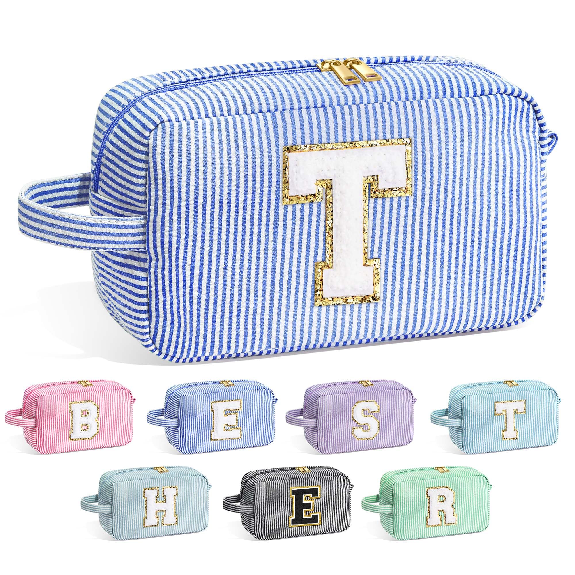 YOOLIFE Teacher Appreciation Gifts for Women - Initial Makeup Bag Letter Toiletry Pouch Cosmetic Case, Personalized Birthday Gifts for Women Girls Mom