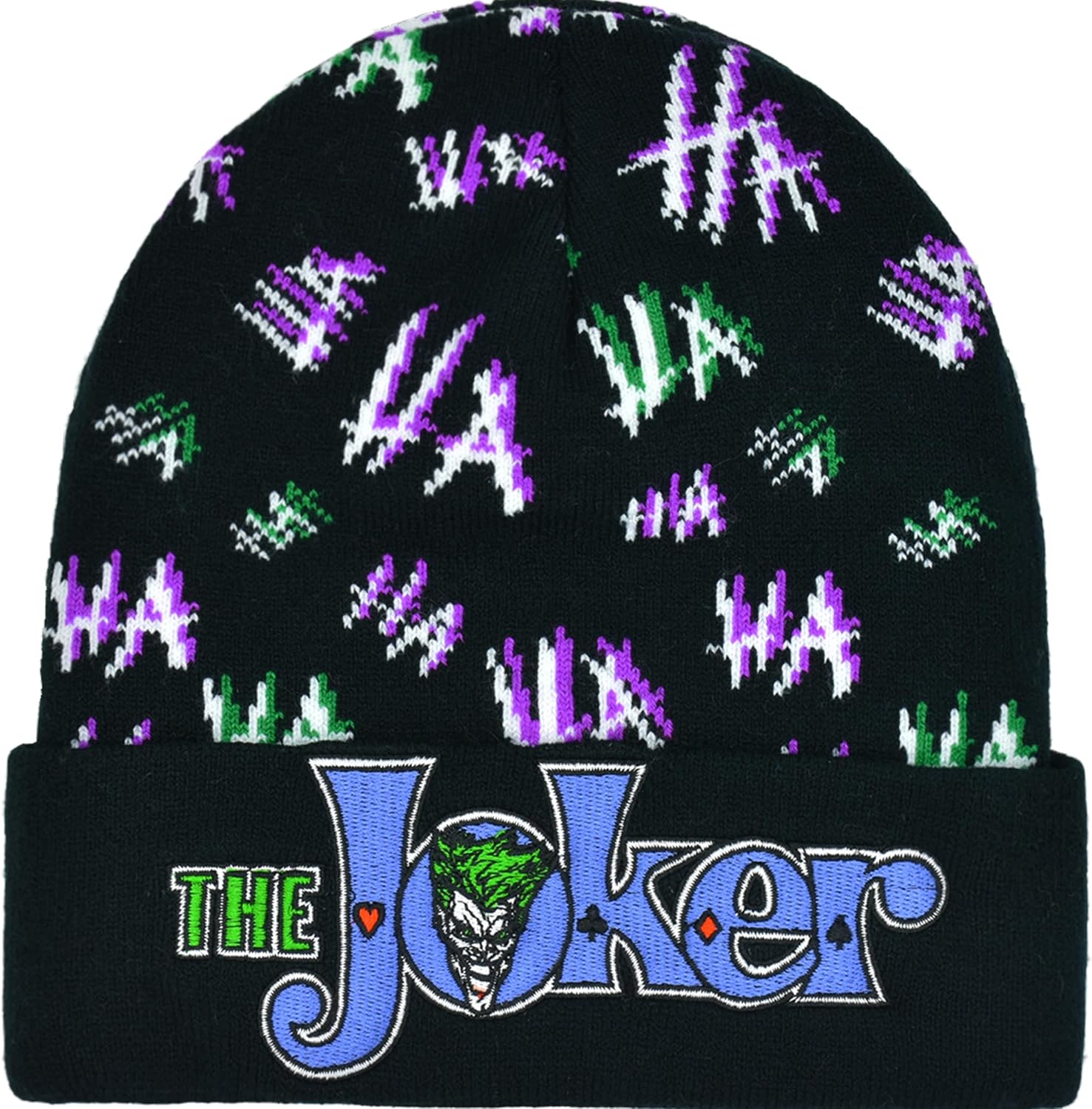DC Comics The Joker Beanie Hat, Acrylic Adult Winter Knit Cap for Men and Women, Black, One Size