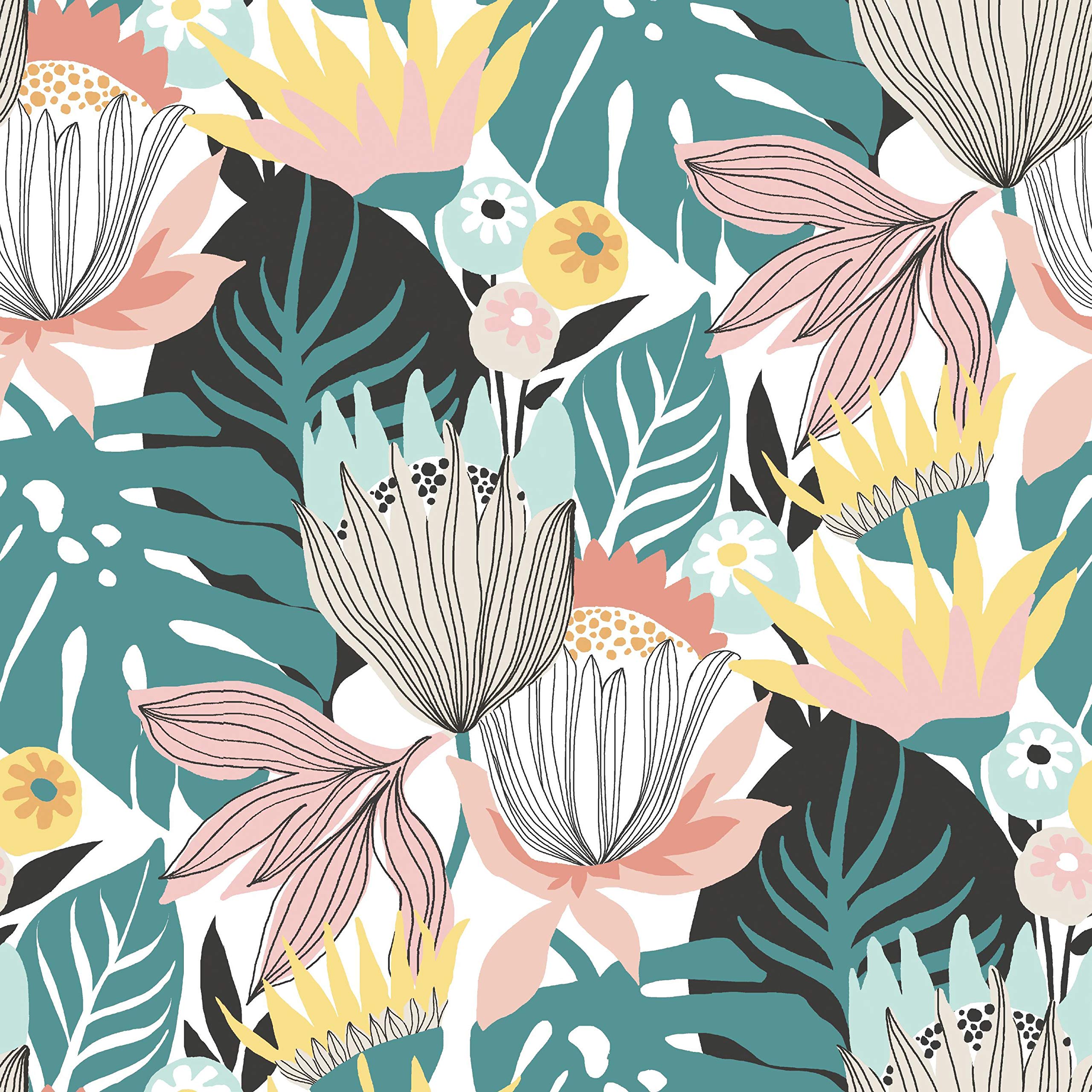 RoomMates Retro Yellow Green Tropical Leaves Wallpaper RMK11846WP, Yellow, Green, Sample