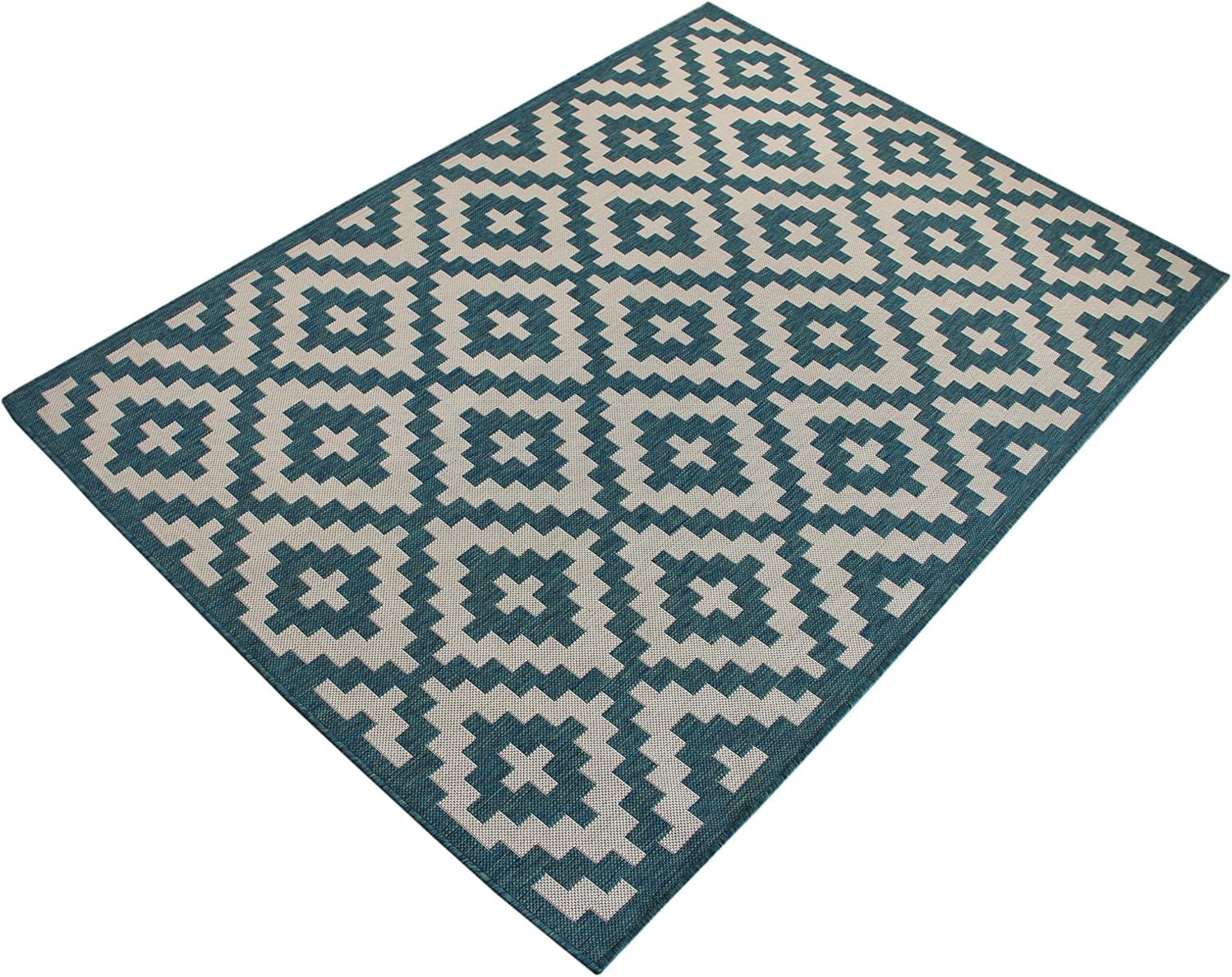 Indoor Outdoor Moroccon Trellis Rug 2.5'x7' Runner Ocean Blue Neutral