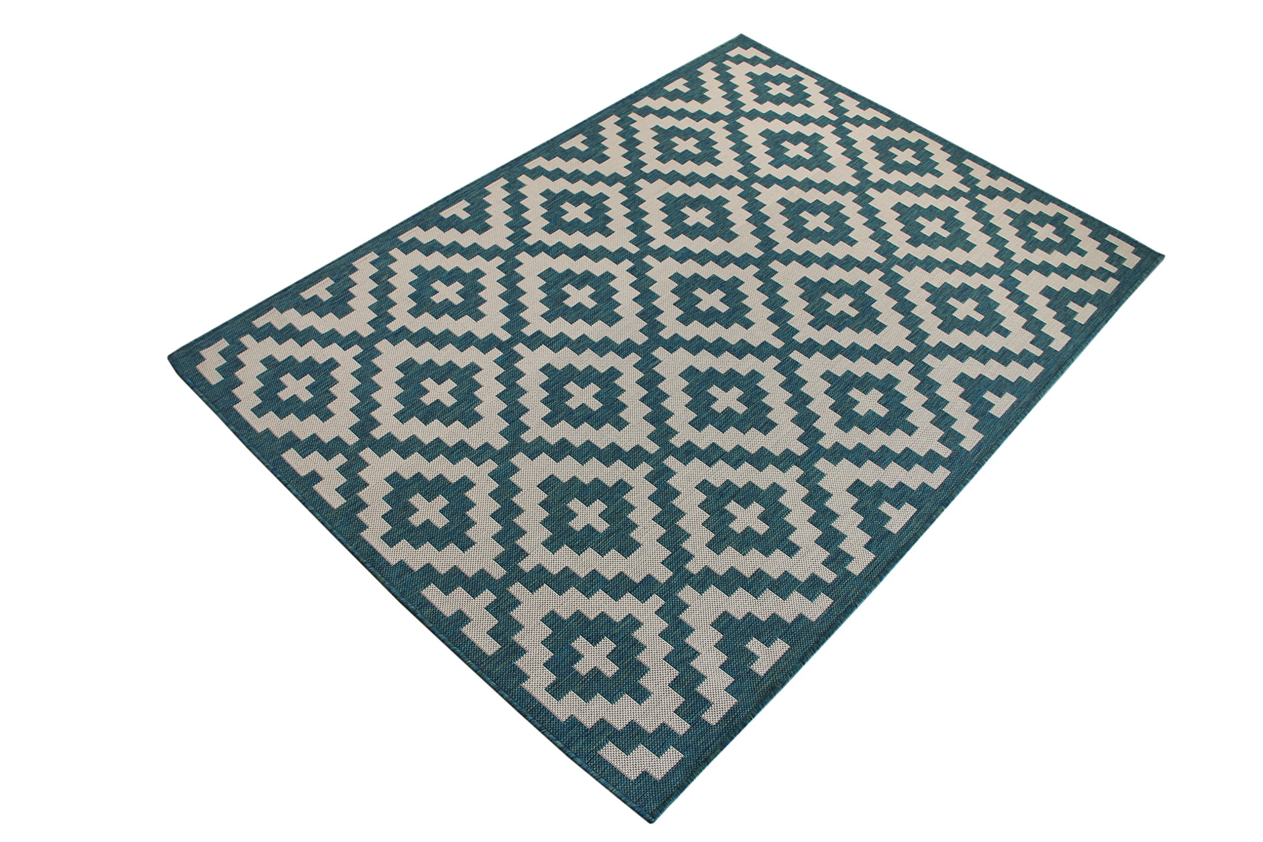 HOMEGNOME Indoor Outdoor Moroccon Trellis Rug 2.5'x7' Runner Ocean Blue Neutral