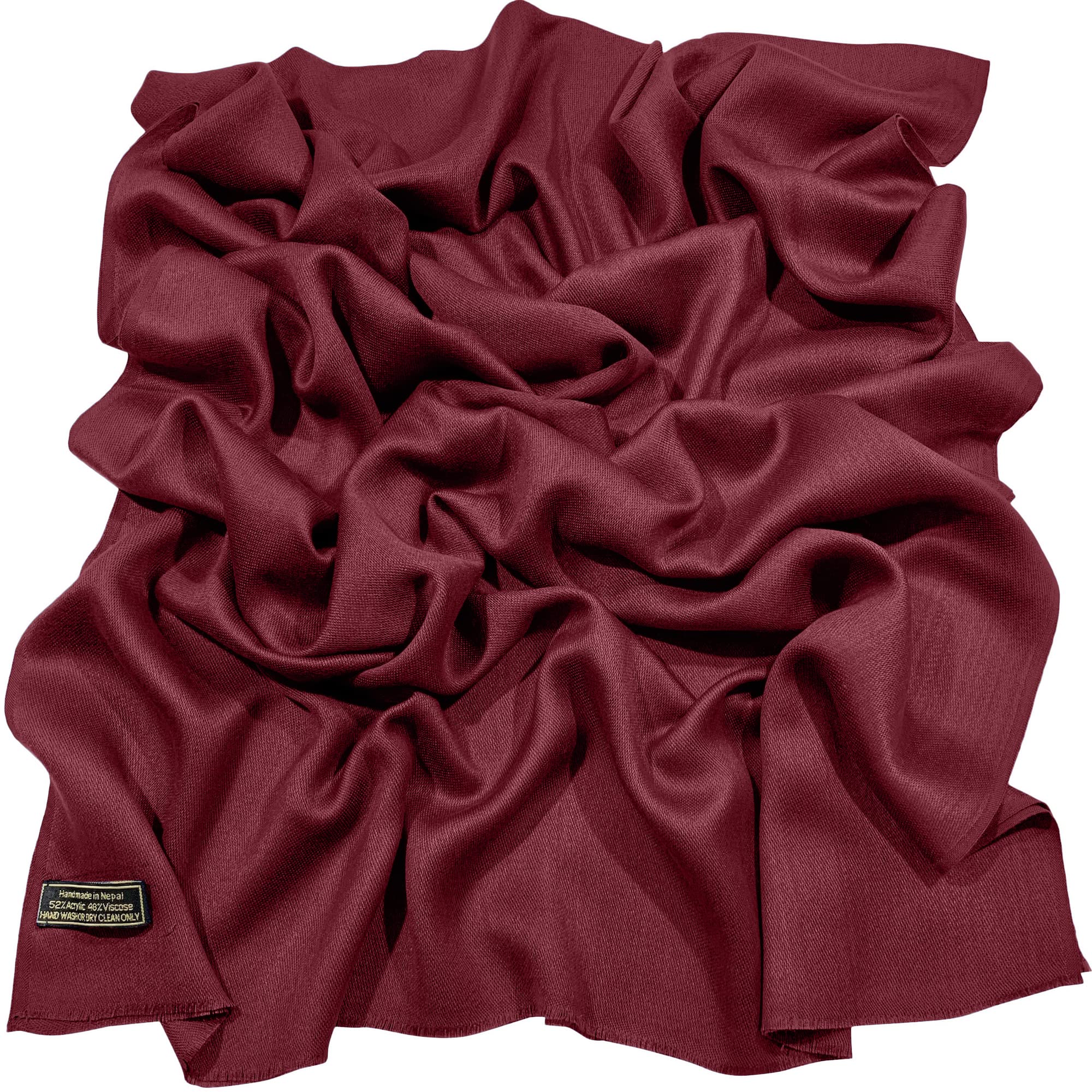 CJ Apparel Maroon Solid Colour Fringe Design Nepalese Shawl Scarf Wrap Stole Throw Head Wrap Pashmina Hand Made in Nepal