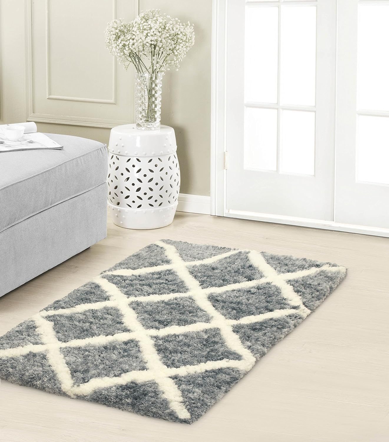 Vista Living Sophia Diamond Shag 24x36 in.Accent Rug, Grey