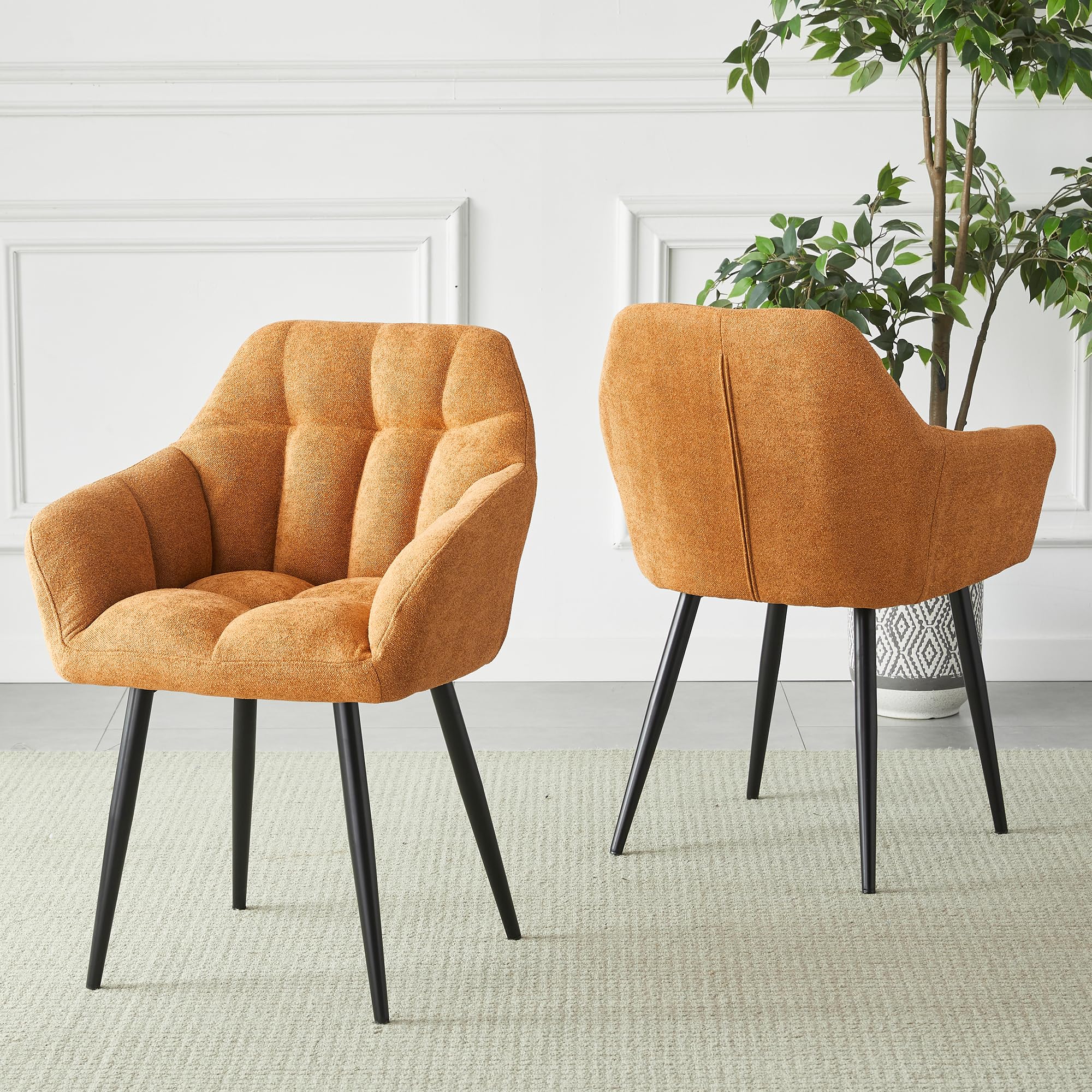 HomJoy Dining Chairs Set of 2 with Fabric Thick Padded Upholstered Cushion Backrest Tub Accent Boucle Armchairs Lounge Lazy Vanity Chairs Kitchen Bedroom Living Room Restaurant Counter Metal Legs