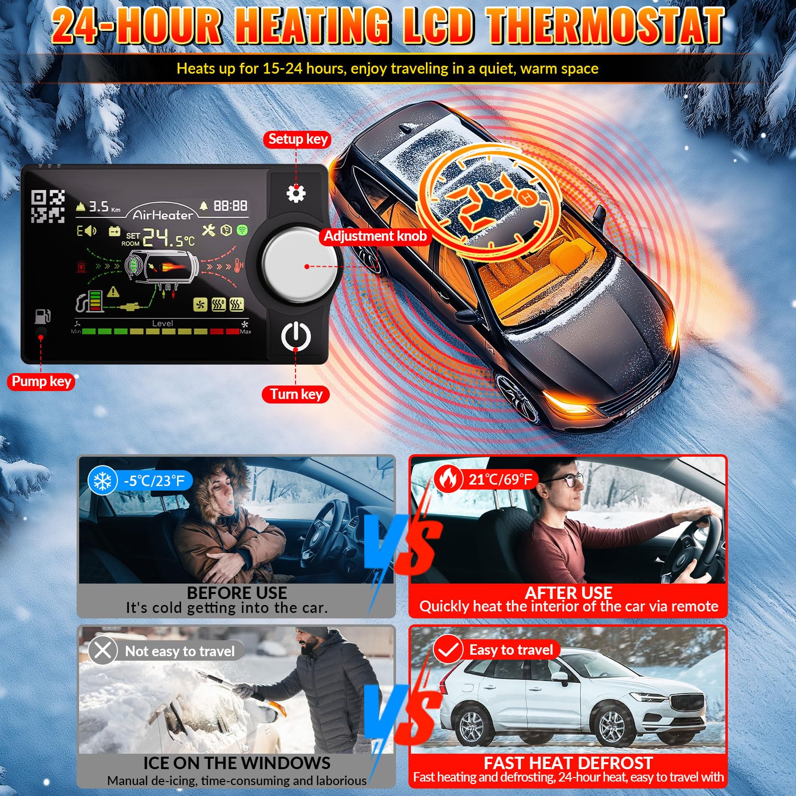 VELPAX Calentador Diésel Portátil Todo en Uno 12V 5KW,Bluetooth App Calentador de Aire Diesel 0,16-0,52 L/h LCD de Control Remoto,Adecuado para Autocaravanas,Coches,Camiones,Autobuses