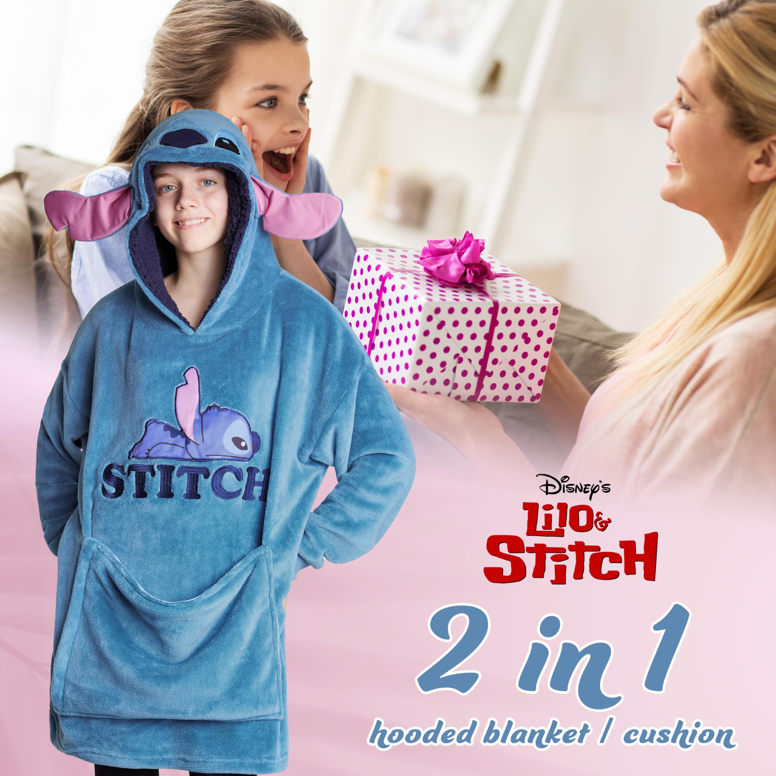 Disney Felpa Bambina - Felpa Coperta di Pile Taglia Unica - Felpa Oversize Bambini Ripiegabile A Cuscino - Stitch Gadget Ufficiale