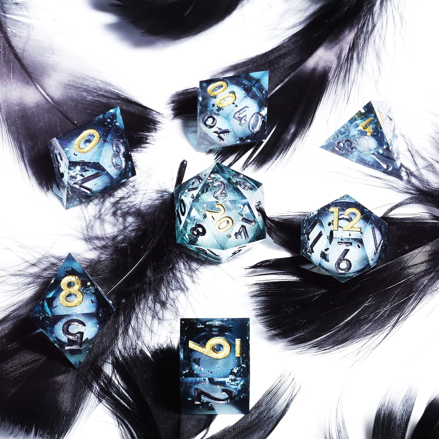 Mini Planet Liquid Core Handmade 7 Accessories Sharp Edge Polyhedral DND Dungeons and Dragons Handmade Dice Set