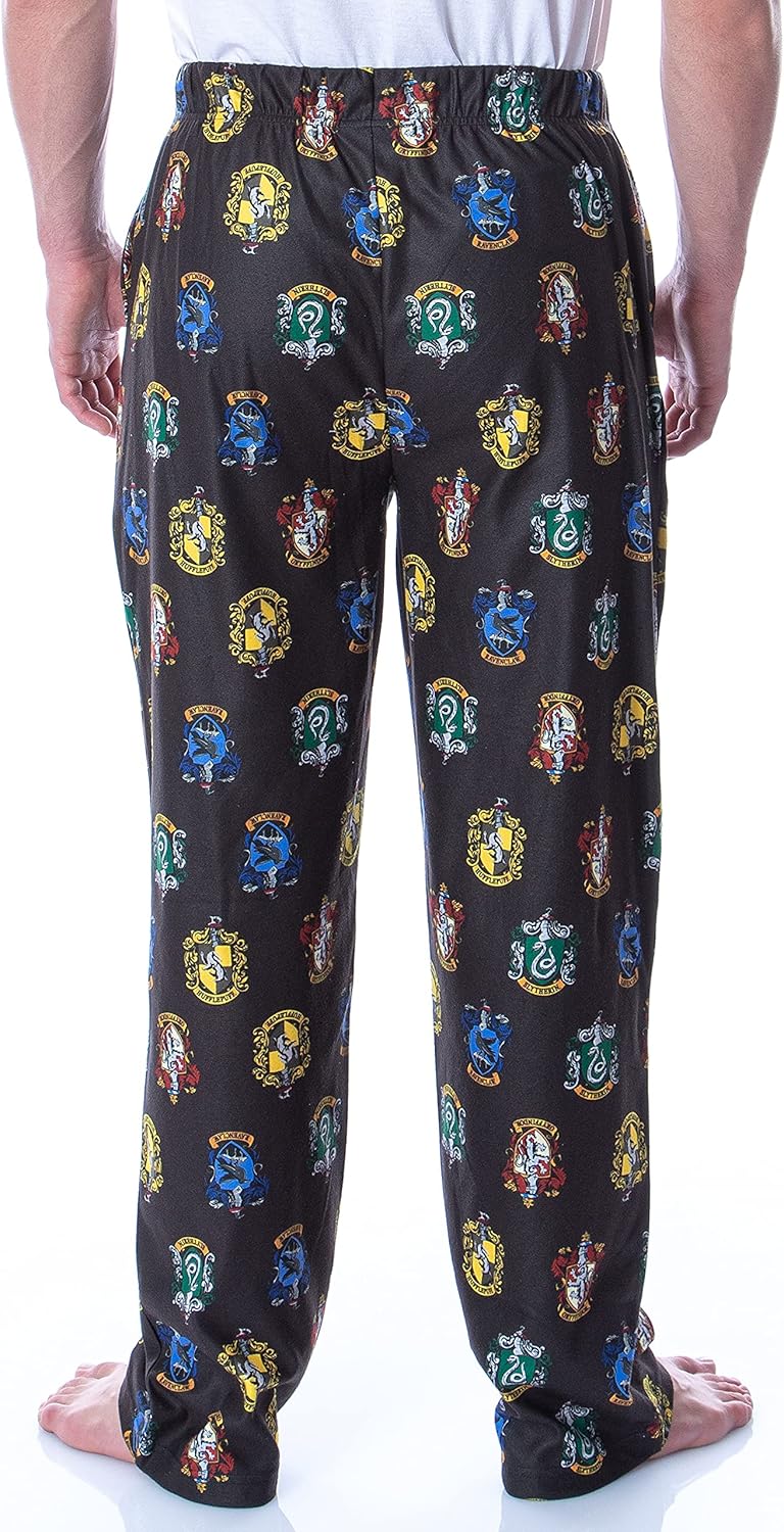 Harry Potter Adult Men's Hogwarts 4 House Crests Repeat Print Loungewear Pajama Pants - Image 4