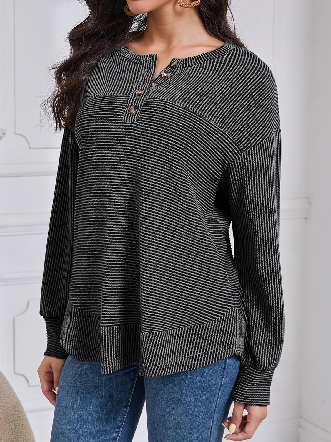 Henley Shirts for Women Long Sleeve Waffle Knit Tops - Fall Fashion Must Haves Tunic Style Blouse & Casual Shirt - Image 4