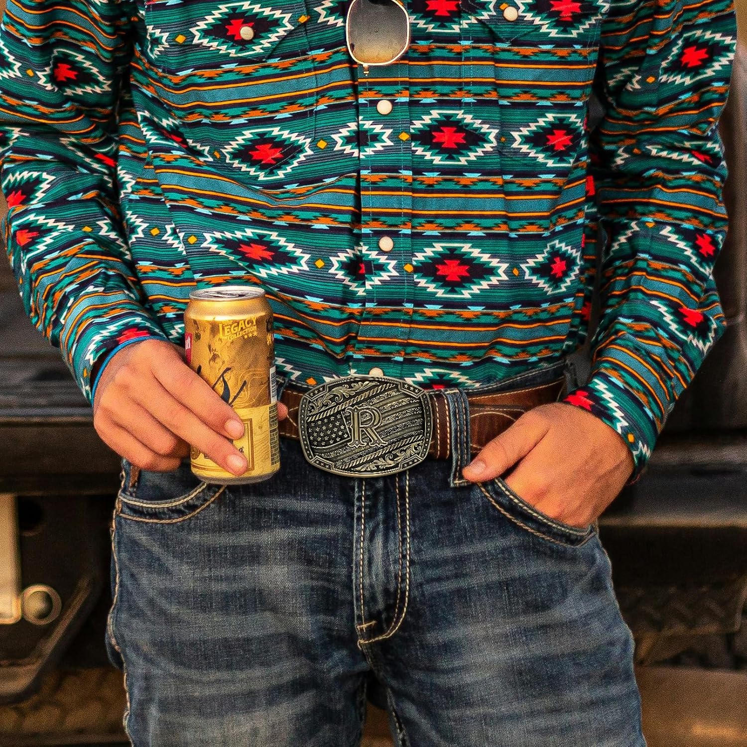 HUABOLA CALYN Western Belt Buckle, Initail Belt Buckles for Men ABCD to Z Cowboy Buckle for Rodeo