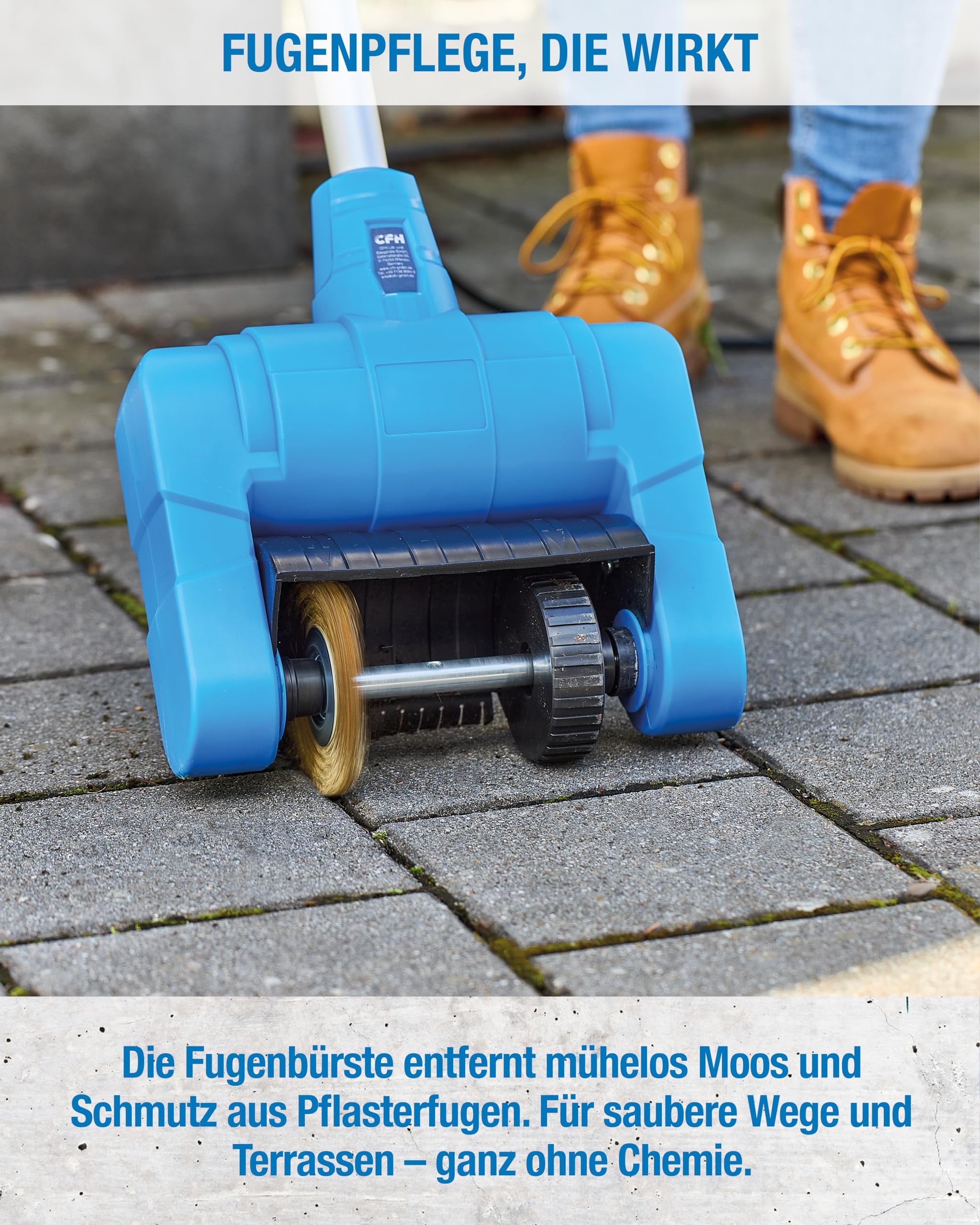 CFH E-Multifunktionsbürste EMB 684 - Fugenbürste elektrisch 230 V 500 W 750-1.300 U/min, Unkraut Entferner für Fugen & Flächen, Werkzeugloser Bürstenwechsel, Teleskopstiel, TÜV SÜD GS Zertifiziert