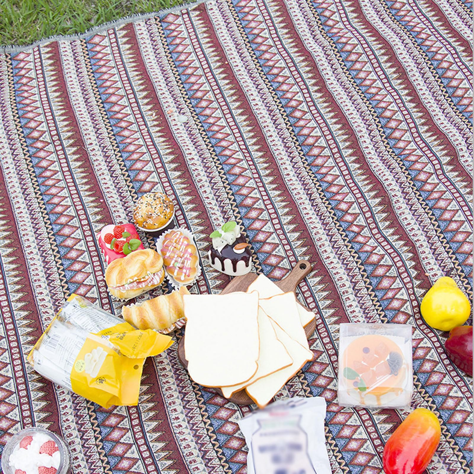 Czeski retro tkany koc piknikowy, przenośna mata kempingowa na zewnątrz, gruba, odporna na wilgoć osłona podłoża do raczkowania i pikniku, na plażę, do parku, na kemping i w podróż (150x200cm)