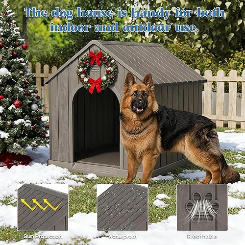 Miniatura 3 de Fancyango Casa grande para perros al aire libre e interior, para perros medianos y grandes, casa de perro de plástico resistente impermeable con
