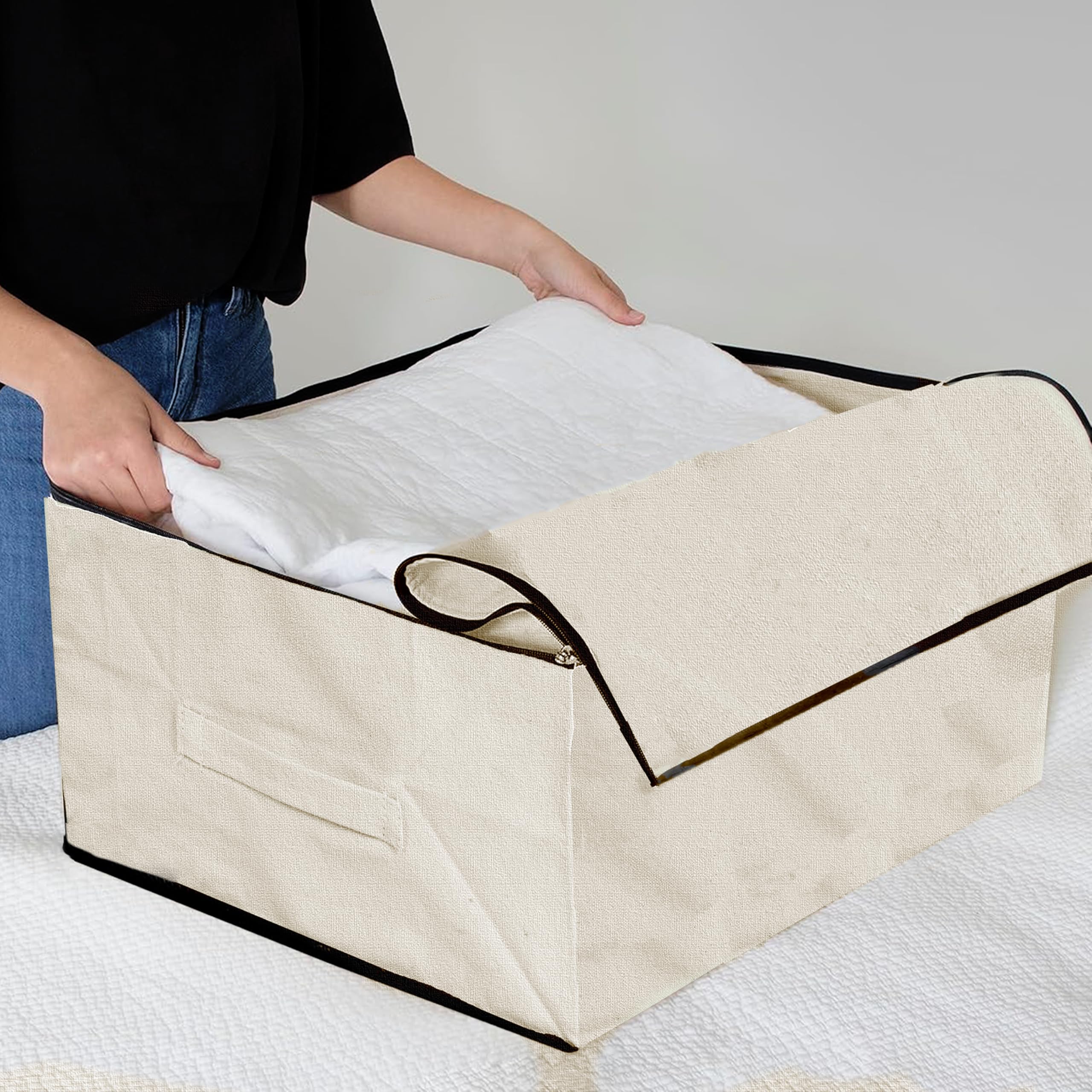Storite 3 Stück Baumwoll-Leinen-Kleideraufbewahrungstaschen/Sari-Abdeckungen mit Reißverschluss zur Aufbewahrung, speziell für Damenkleider, Sarees, Lehengas für Kleiderschrank, Organizer (42,2 x 36 x
