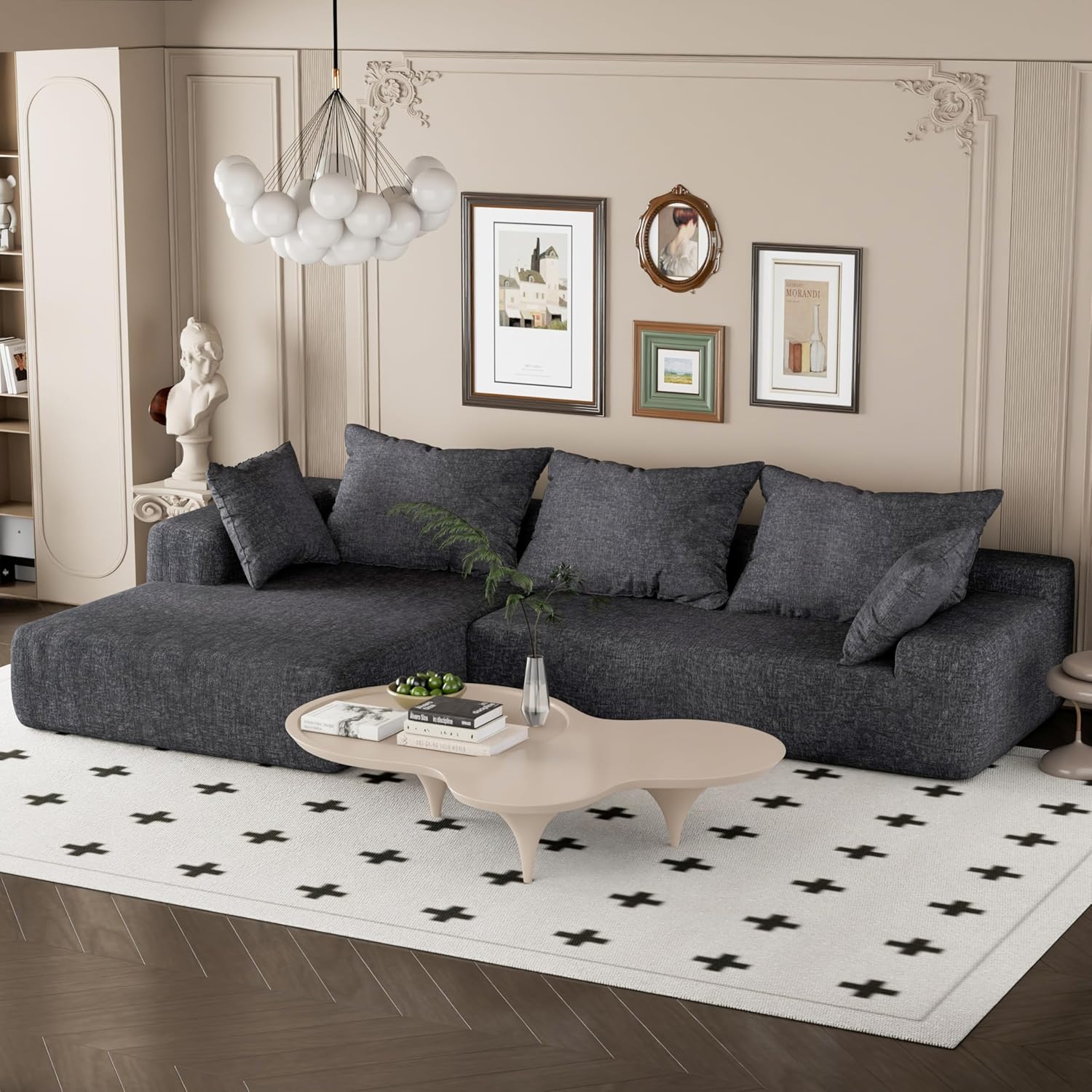 L-Shape Living Room Module Compression Sofa Set, Modern Minimalist Style Sofa 109 * 68 inches for Living Room (Darkgrey Chenille)