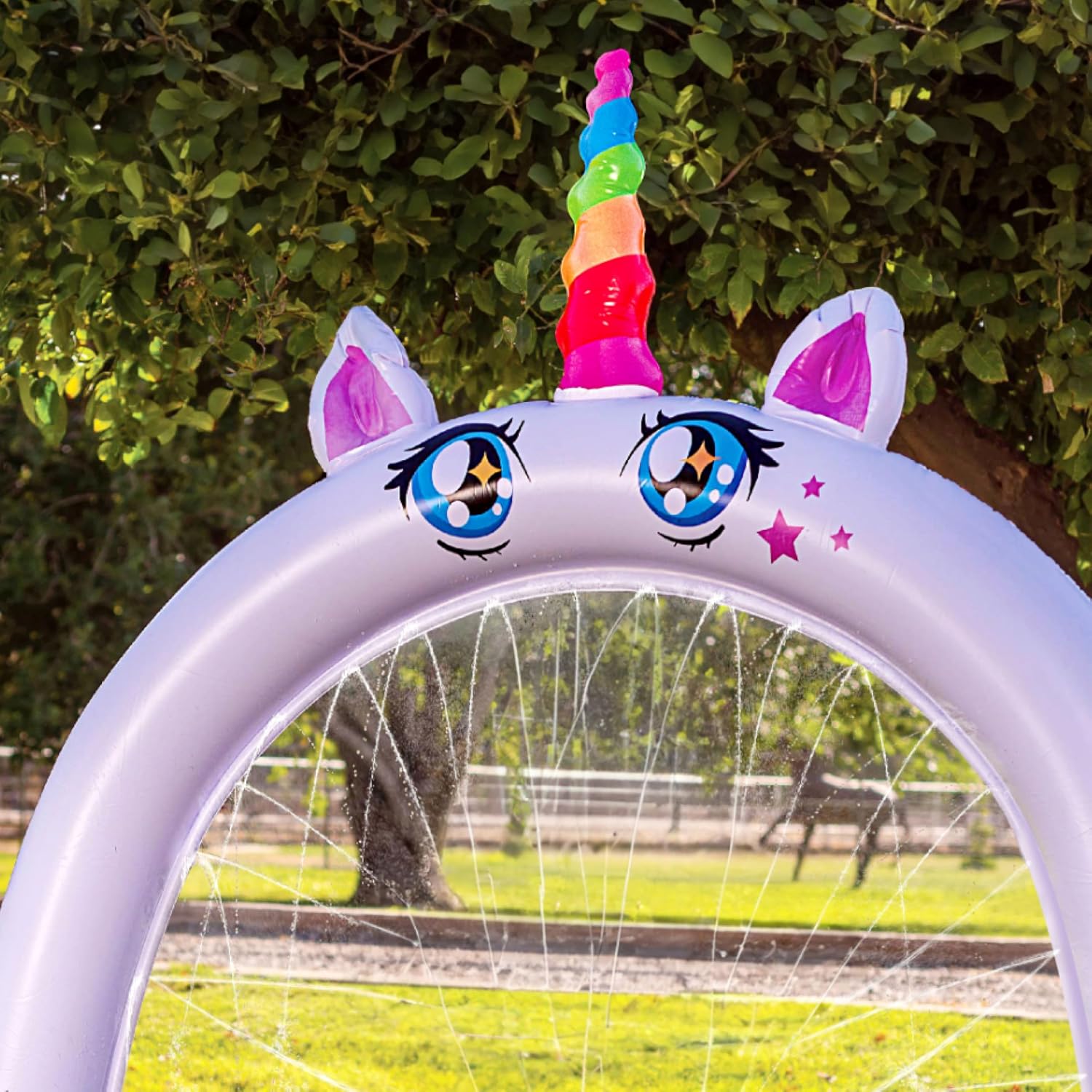 Sloosh Inflatable Ride a Unicorn Costume Sprinkler Arch - Water Toys Sprinkler for Kids Outdoor Play, Summer Water Party Supplies Backyard Outside Games Activities 82"×65”