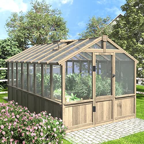 8x16 FT Greenhouse for Outdoor, 6MM Thick Polycarbonate Panel Wooden
