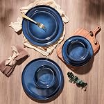 E-far Dinnerware Ensembles pour 2, 6-Piece Assiette en grès et bols, Assiettes en céramique Réactive Glaze Dinning Ware, Micro-ondes & Lave-vaisselle sans danger - Bleu de la mer profonde