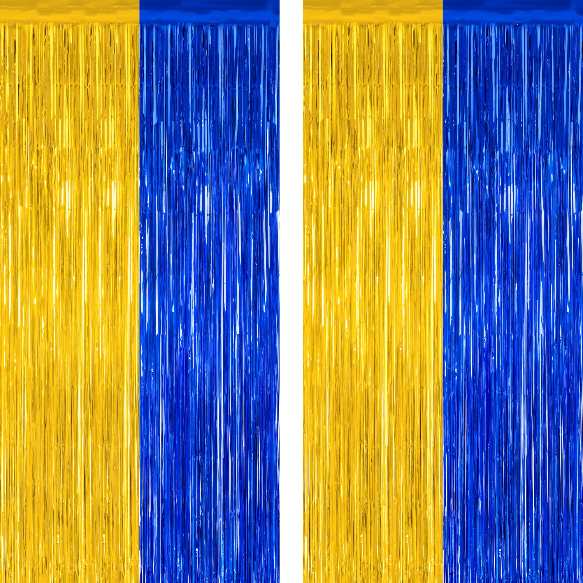 2 Pack Graduation Backdrop, 3.28 FT x 7.05 FT Class of 2025 Decorations, Blue Gold Fringe Curtains Tinsel Backdrop Party Streamer, Metallic Blue and