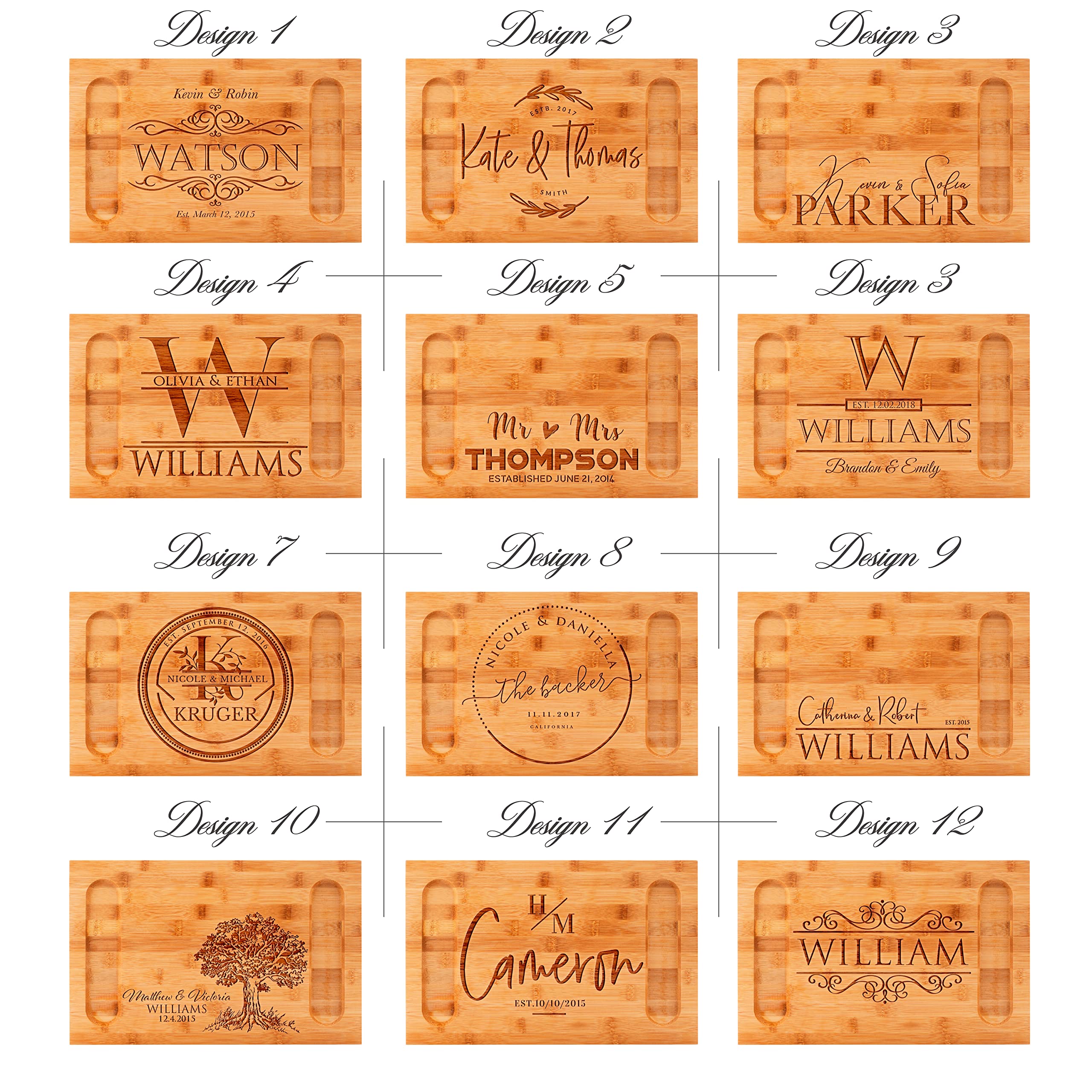 Elegant Wedding Gift, Personalized Charcuterie Board w/ 12 Elegant Design, House Warming Present for New Home, Bamboo Cheese Board, Custom Engraved Cutting Board, Wine Lovers Small