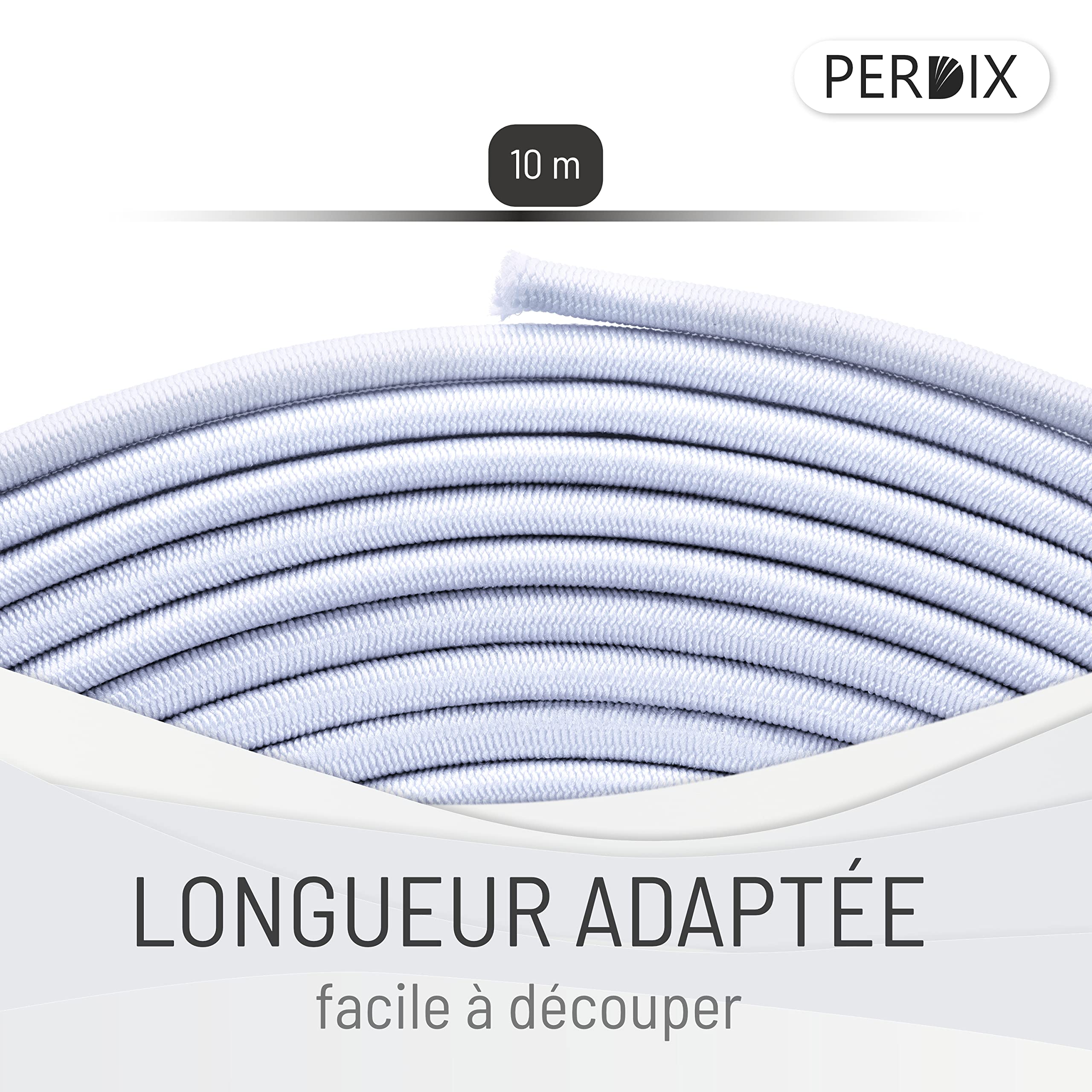 perdix Cordon Elastique,Elastique Rond 3 mm, 10 m Blanc - Noir, Ficelle Élastique, pour Tente, Sac à Dos, Jardin, Bijoux, Cordon, Élastique pour