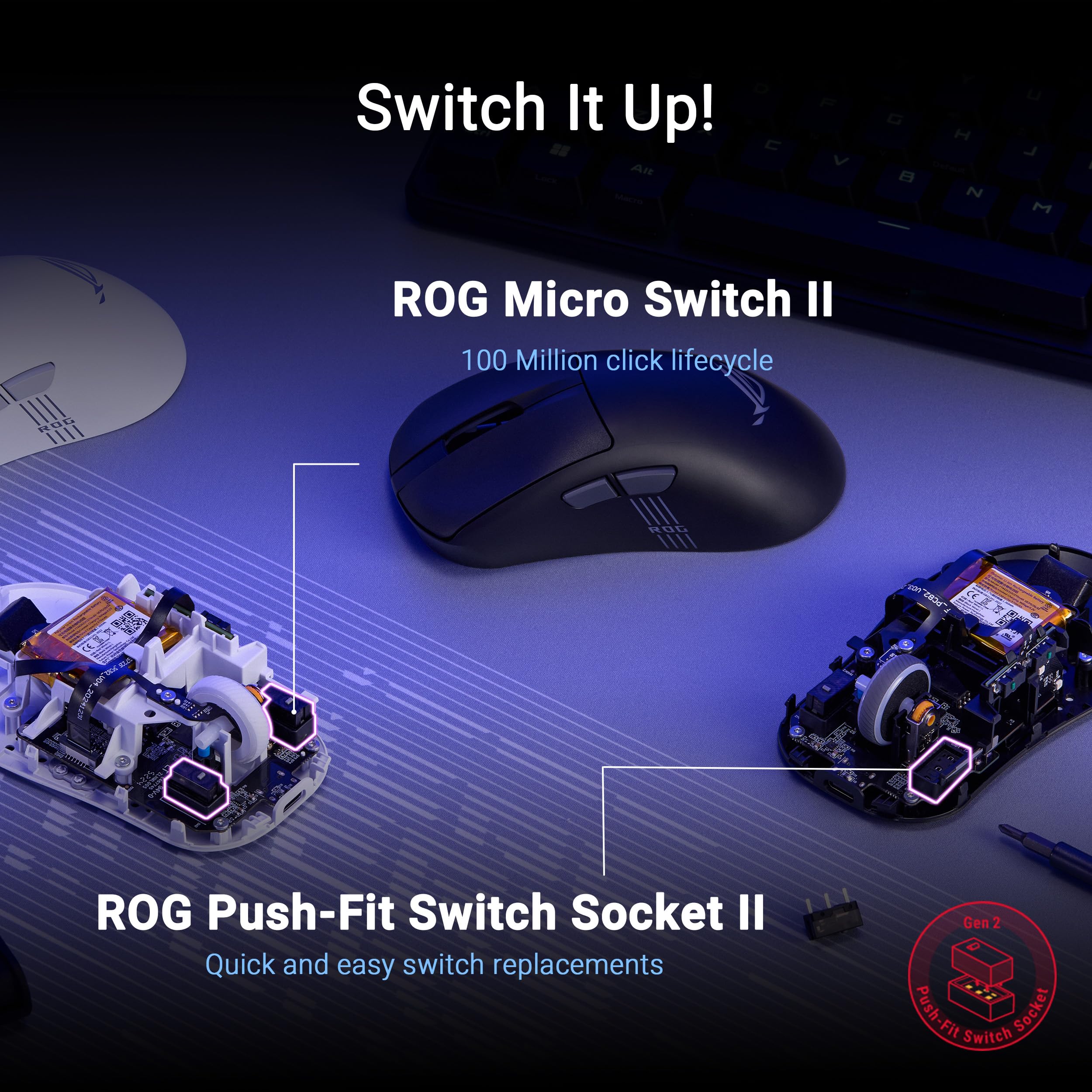 Asus ROG KERIS II ORIGIN BEZPRZEWODOWA MYSZ BEZPRZEWODOWA, MOONLIGHT WHITE, 42000 DPI, 2,4 GHz, ERGO, 65G