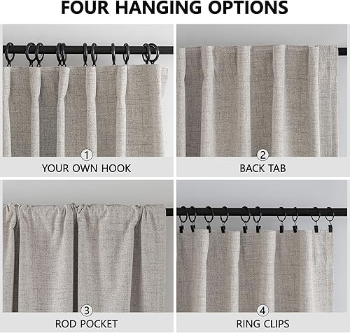 Miniatura 3 de Novecozy Cortinas 100% opacas de 90 pulgadas de largo, cortinas de lino con aislamiento térmico y cortinas para dormitoriosala de estar, bolsillo