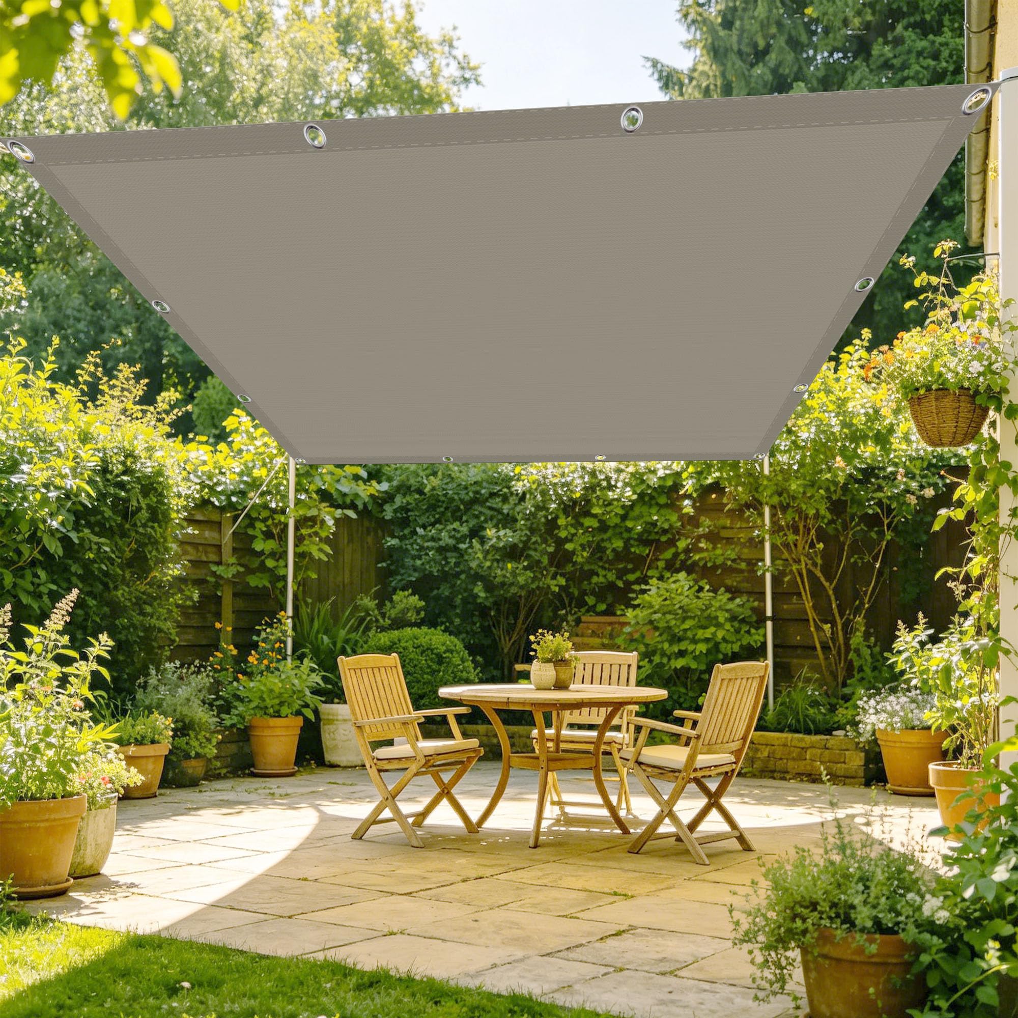 Voile d'ombrage 140x180 cm rectangulaire imperméable taupe pour terrasse et jardin