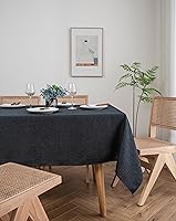 Vista 3 de Mantel de lino rectangular, tela 100% reciclada, lavable para mesa de comedor, fiestas de bufé y campamento, 60 x 84 pulgadas, color negro
