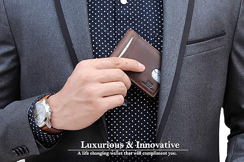 Miniatura 2 de Serman Marcas RFID bloqueo delgado doble cuero genuino minimalista bolsillo frontal carteras para hombres con clip de dinero