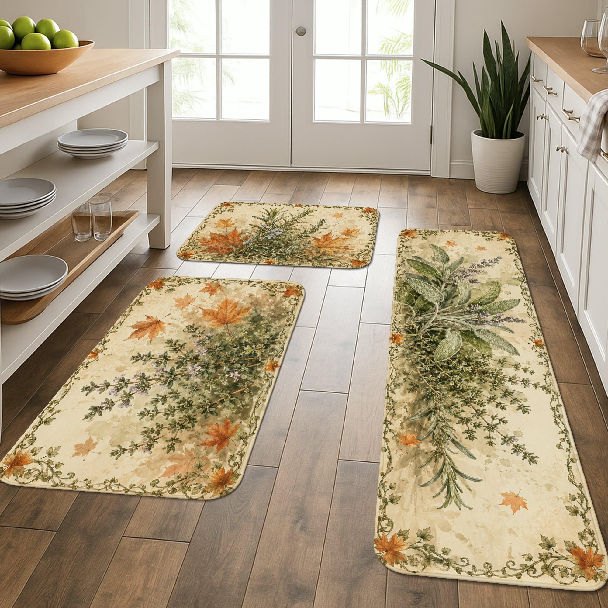 Tapis de cuisine à motif feuilles rustiques d'automne style haut de gamme