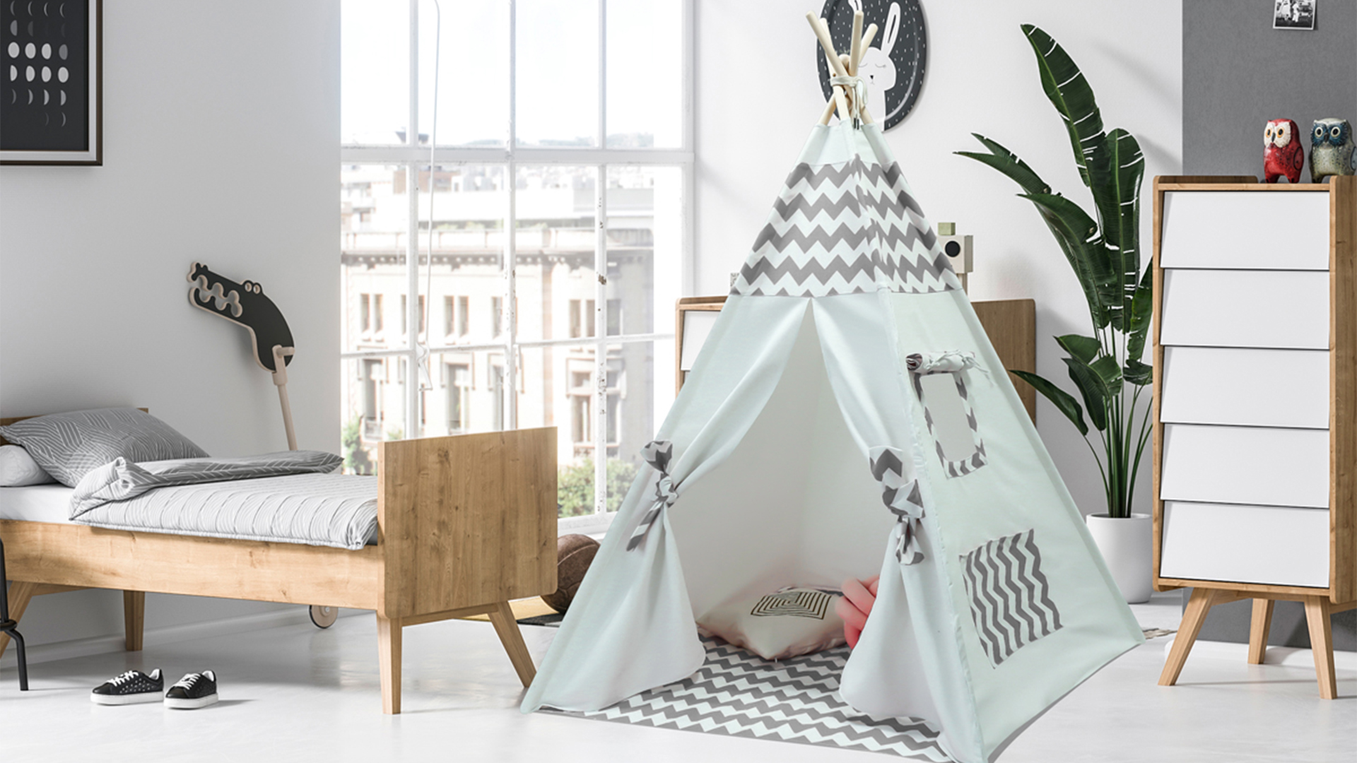 HOMASIS Tienda De Campaña Infantil 5 En 1 Con Mesa Y Silla – Tipi De Madera Con Alfombrilla, Pizarra Y Caja De Almacenamiento Para Niños De 2 A 6 Años, Incluye Tizas