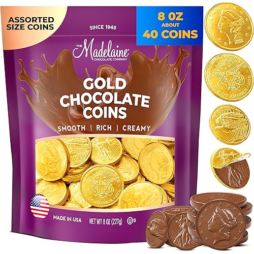 Madelaine Gold Chocolate Coins for St. Patrick’s Day - Individually Wrapped Candy Basket Fillers – Assorted Sizes 8 Oz Chocolates Gold Coins - St. Patrick’s Day Candy Holiday Treats & Party Favors