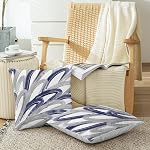 CaliTime Throw Pillow Cases Pack of 2 Cozy Fleece Two-Tone Abstract Feather Decorative Cushion Covers for Couch Bed Sofa Farmhouse Decoration 18 X 18 Inches Navy Gray
