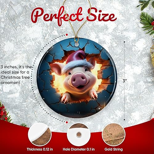 Miniatura 2 de Adorno de Navidad de cerdo  Pared revolucionaria 3D  Decoración de Navidad 2023  Adorno de Navidad  Cerámica redonda de 3 pulgadas  Adornos