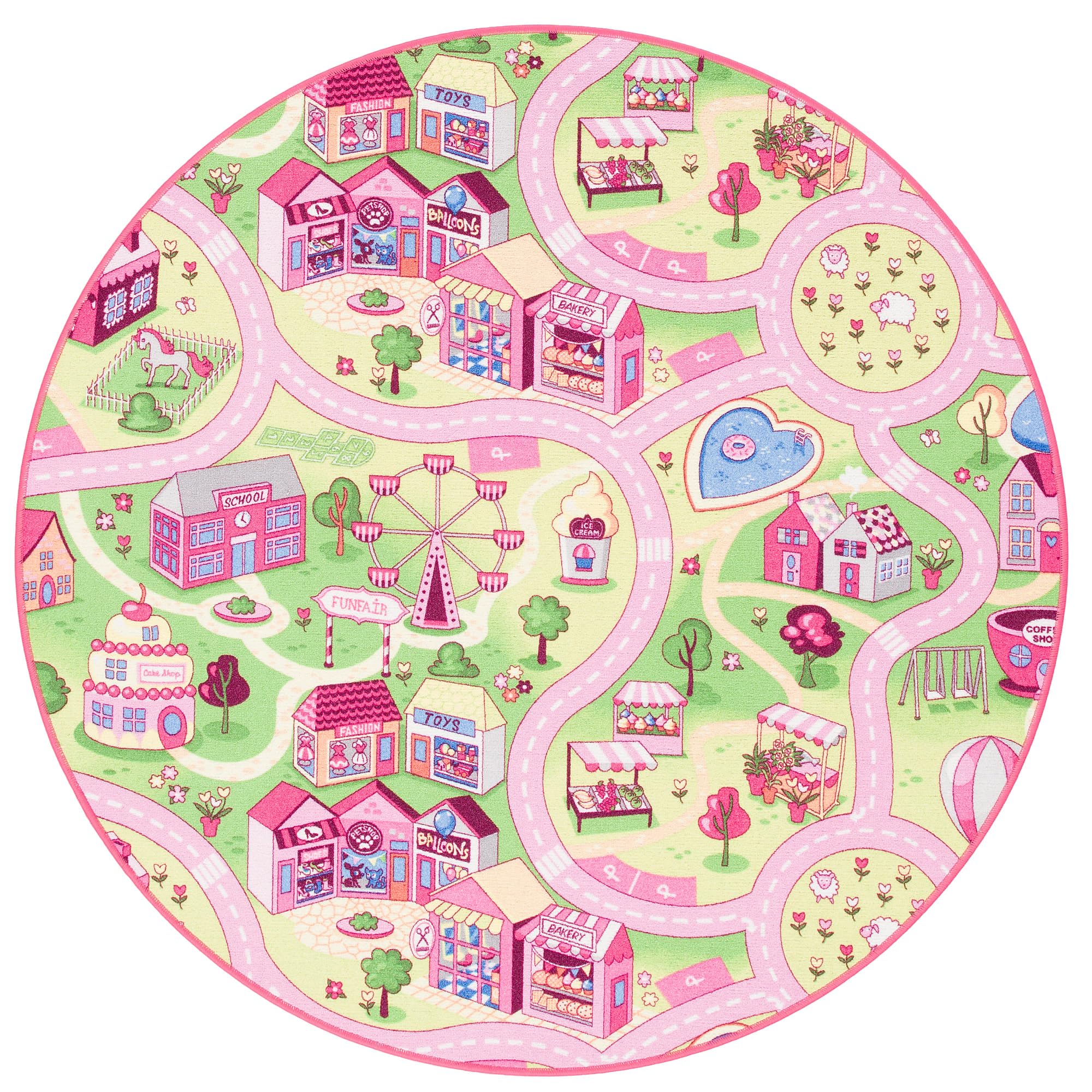Snapstyle Kinder Spiel Teppich Girls Rosa Village Rund in 7 Größen