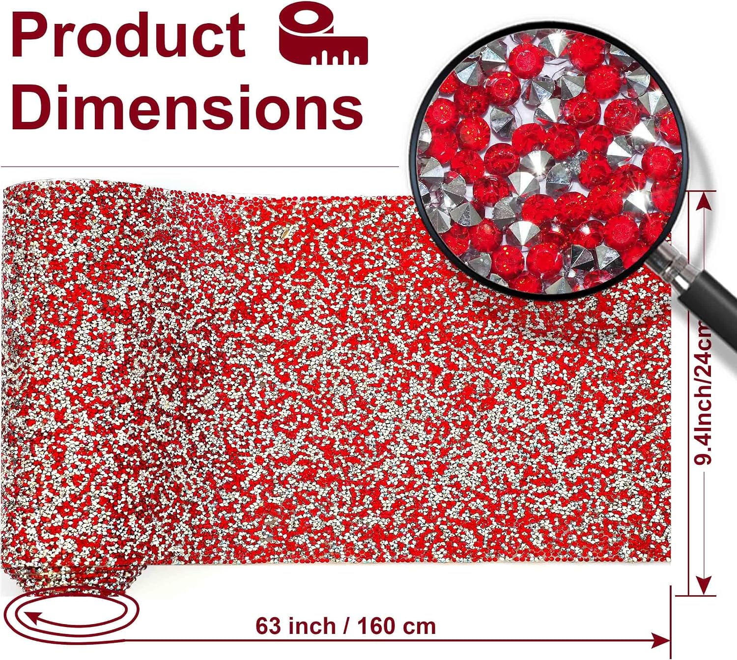 Bling Resin Rhinestone Sticker DIY Car Decoration Stickers Self-Adhesive Hotfix Glitter Crystal Gem Sheet Stickers for Car & Crafts Decoration(Silver Red,9.4"x63") image 4