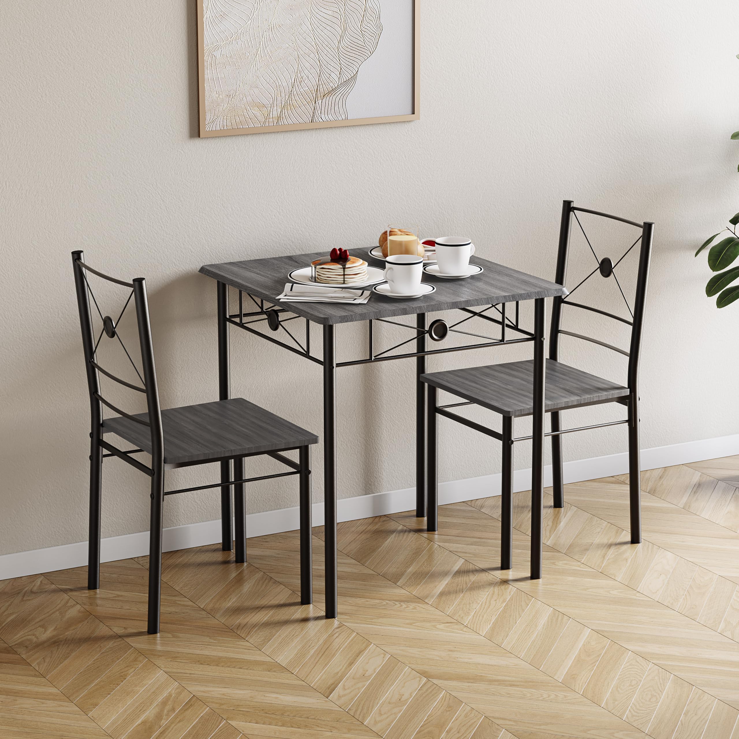 Vida Designs Roslyn Dining Table and Chair Set, Kitchen Breakfast Modern Contemporary Furniture Set (Grey, 2 Seater) — image 1