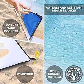 Beach Blanket Waterproof Sandproof Beach Mat 79 X 83/10\'x9\'for 2-8 Adults Quick Drying Outdoor Picnic Mat Beach Accessories for Travel, Camping, Hiking