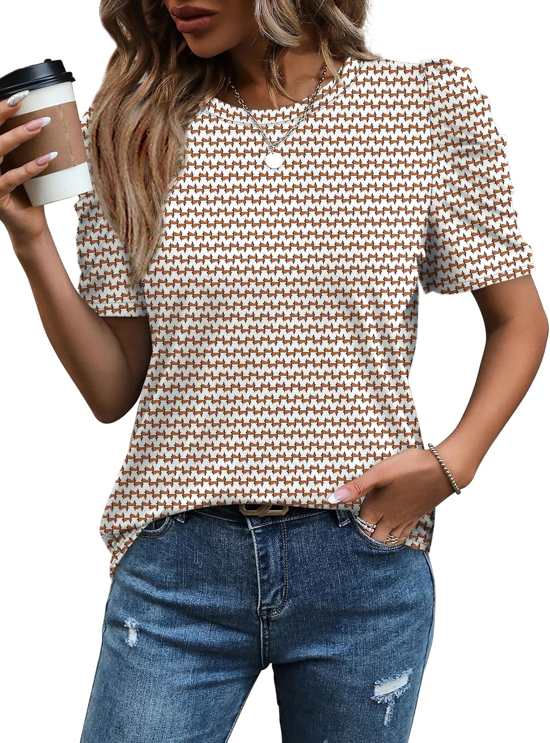 WIHOLL Summer Tops for Women Puff Sleeve Crewneck T Shirts Dressy Casual Blouses Spring Outfits Fashion Clothes - Image 2