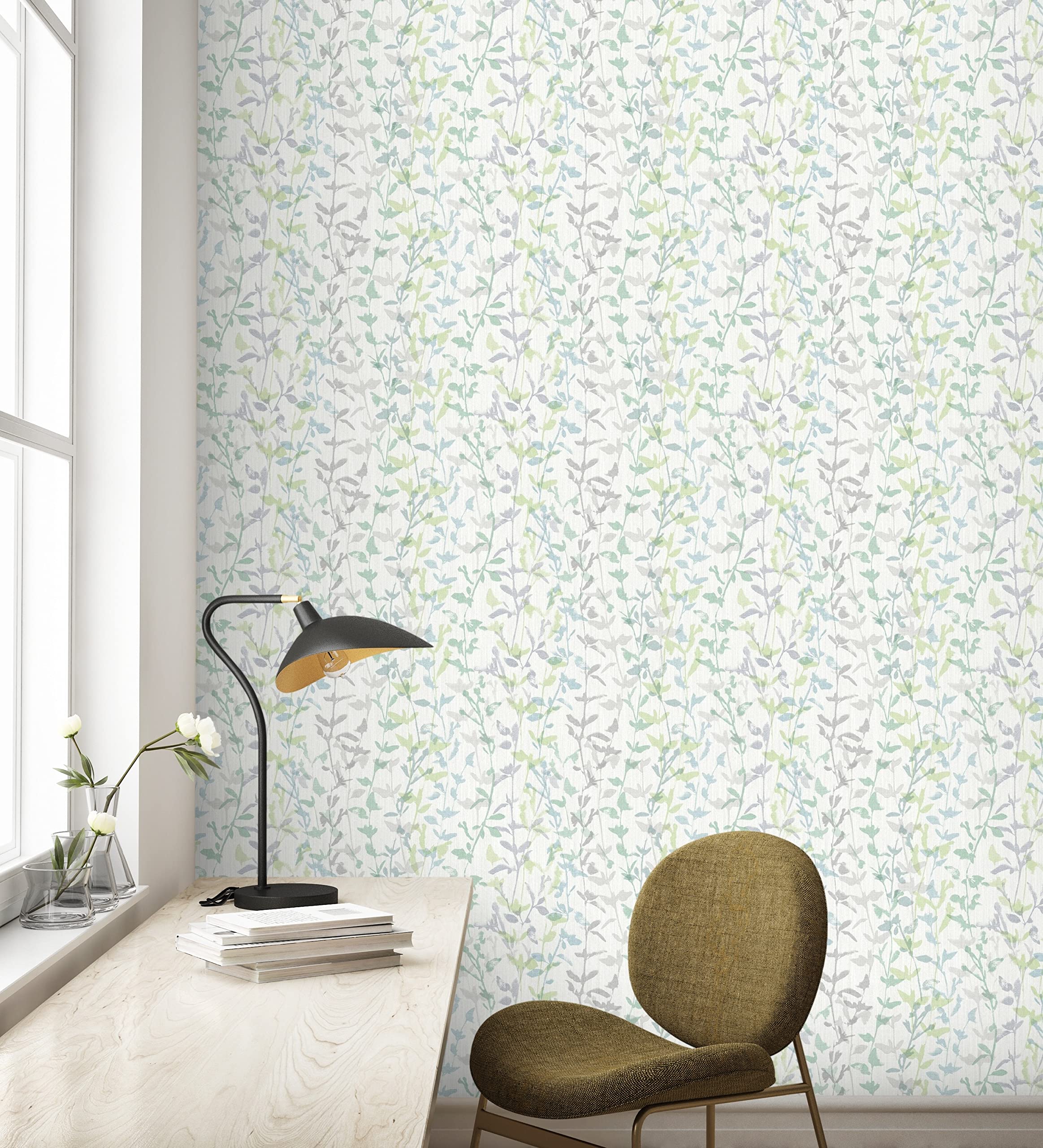Papier peint vinyle feuillage rouleau texturé salon couloir cuisine