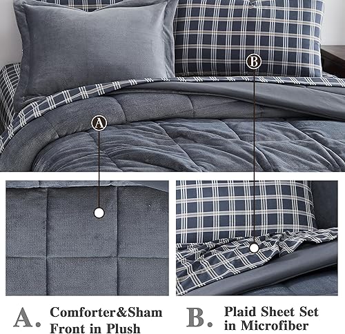 Miniatura 3 de MAIREVE - Juego de edredón de lujo tamaño Queen de 7 piezas, juegos de edredón de terciopelo de franela para cama Queen de 7 piezas, edredones de