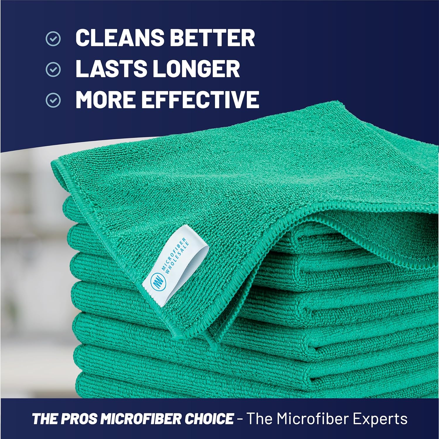 Microfiber Wholesale MW Pro 16x16 Microfiber Wash Cloths - Absorbent Kitchen Dish Rags & Counter Wipes - Heavy Duty Scrubbing Towels for Restaurants & Food Prep (Green, 12-Pack)