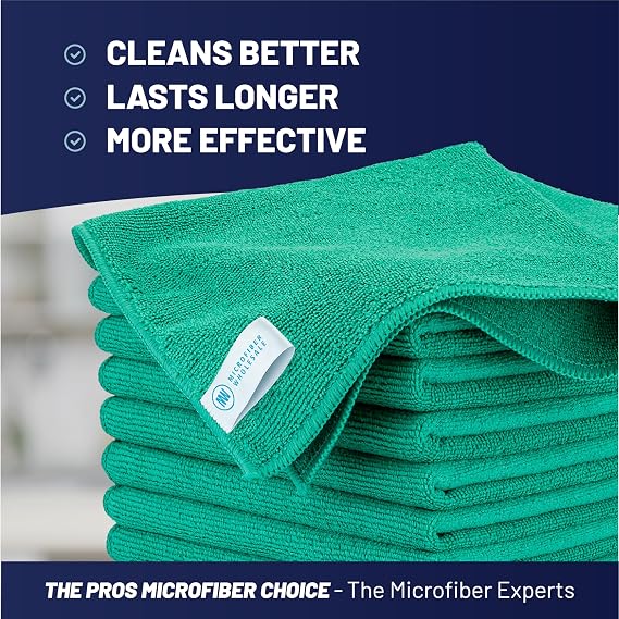 Microfiber Wholesale 16 x 16 Pro Multi Surface Microfiber Towels Bulk | Case: 216 Qty (Green)