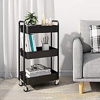 Vista 9 de CAXXA 3-Tier Rolling Metal Storage Organizer - Mobile Utility Cart, Kitchen Cart with Caster Wheels (Black)