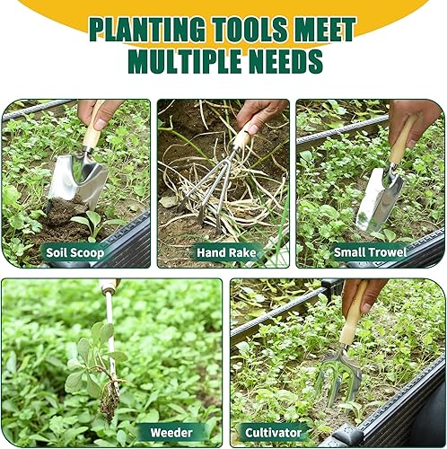Miniatura 3 de Juego de herramientas de jardín, 9 piezas de herramientas de jardín resistentes al aire libre con asas ergonómicas, bolsa de almacenamiento, tijeras